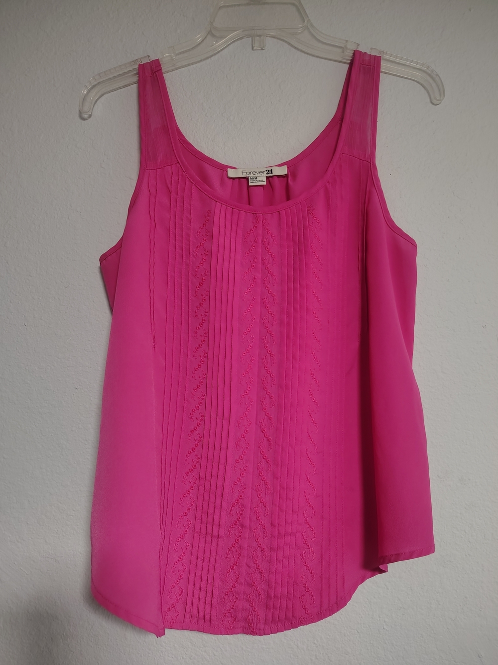 Forever 21 Bright Pink Pintuck & Lace Trim Sleeveless Camisole